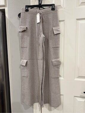 By Together Knit Cargo Wide-Leg Pants - Light Gray Sz M